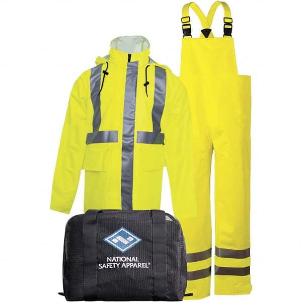 National Safety Apparel - Size S Hi-Viz Yellow Flame Resistant/Retardant Rain High Visibility Two Piece Suit - Exact Tool & Supply