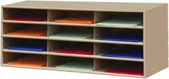 Durham - 38" Wide x 18" High x 16" Deep Steel Literature Holder - 12 Compartments, Tan, 11" Wide x 3" High x 11-5/8" Deep Compartment - Exact Tool & Supply
