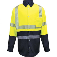 National Safety Apparel - Size XL Hi-Viz Yellow & Navy Blue Flame Resistant/Retardant Long Sleeve Base Layer Shirt - Exact Tool & Supply