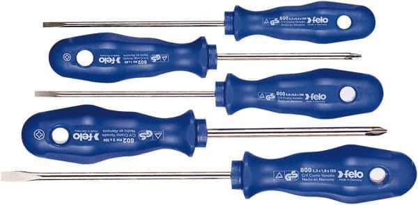 Felo - 5 Piece Phillips & Slotted Screwdriver Set - Bit Sizes: Philips #1 to #2, Comes in Cardboard/Plastic Window - Exact Tool & Supply