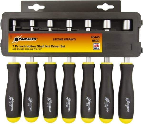 Bondhus - 3/16" Hollow Shaft Nutdriver - Ergonomic Handle, 186mm OAL - Exact Tool & Supply