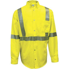 National Safety Apparel - Size L Hi-Viz Yellow Flame Resistant/Retardant Long Sleeve Button Down Shirt - Exact Tool & Supply