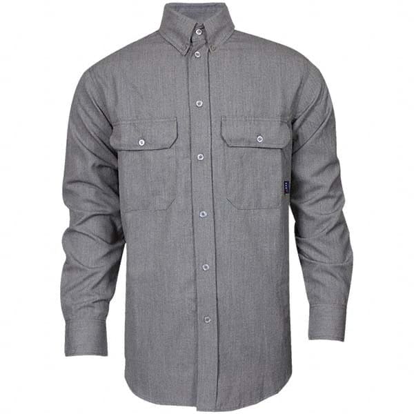 National Safety Apparel - Size L Gray Flame Resistant/Retardant Long Sleeve Button Down Shirt - Exact Tool & Supply