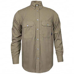 National Safety Apparel - Size M Tan Flame Resistant/Retardant Long Sleeve Button Down Shirt - Exact Tool & Supply