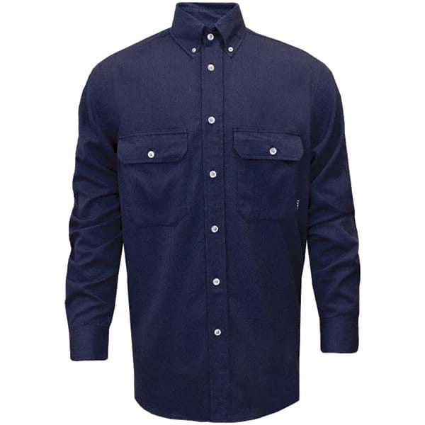 National Safety Apparel - Size S Navy Blue Flame Resistant/Retardant Long Sleeve Button Down Shirt - Exact Tool & Supply