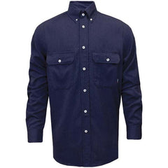 National Safety Apparel - Size M Navy Blue Flame Resistant/Retardant Long Sleeve Button Down Shirt - Exact Tool & Supply