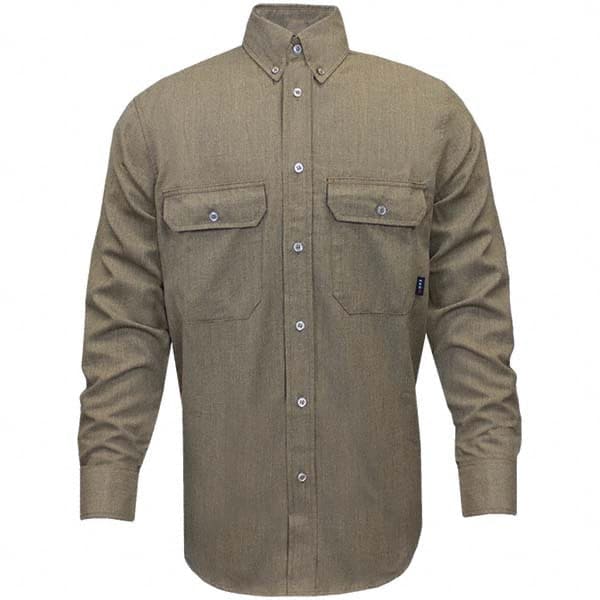 National Safety Apparel - Size M Tan Flame Resistant/Retardant Long Sleeve Button Down Shirt - Exact Tool & Supply