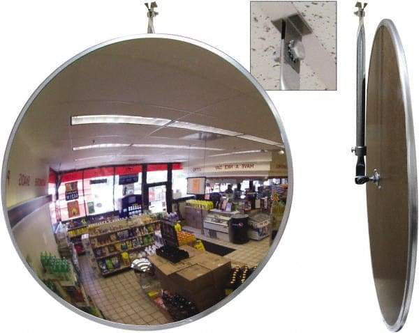 Se-Kure Domes&Mirrors - Indoor Round Convex Safety, Traffic & Inspection Mirrors - Acrylic Lens, Hardboard Backing, 26" Diam, 26' Max Covered Distance - Exact Tool & Supply