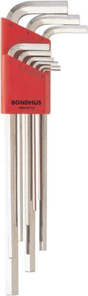 Bondhus - 9 Piece, L-Key Hex Key Set - 1.5 to 10mm Range, Protanium High Torque Steel - Exact Tool & Supply