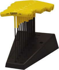 Bondhus - 10 Piece, T-Handle Cushion Grip Hex Key Set - 3/32 to 3/8" Range, 6" OAL, Protanium High Torque Steel - Exact Tool & Supply