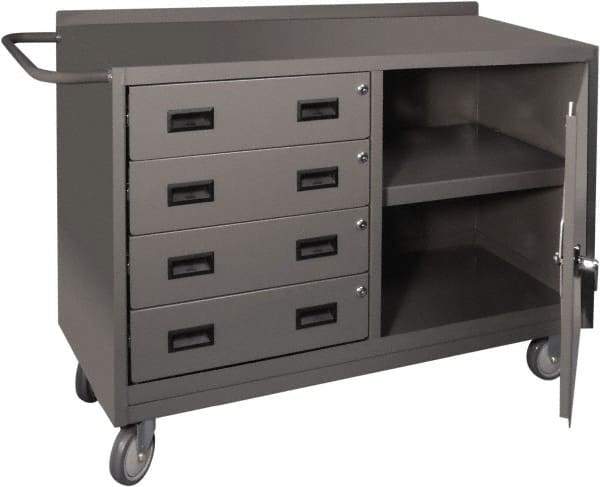 Durham - 1,200 Lb Capacity, 18" Wide x 48" Long x 30-3/4" High Mobile Cart - 1 Door, 4 Drawer, 1 Shelf, Steel, 2 Rigid/2 Swivel Casters - Exact Tool & Supply