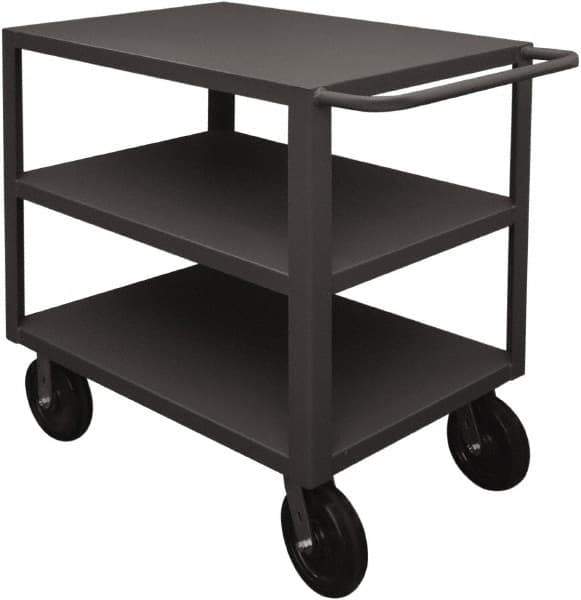 Durham - 5,000 Lb Capacity, 24" Wide x 48" Long x 40-1/4" High Heavy Duty Service Cart - 3 Shelf, Steel, 2 Rigid/2 Swivel Casters - Exact Tool & Supply