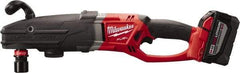 Milwaukee Tool - 18 Volt 7/16" Chuck Right Angle Handle Cordless Drill - 0-350; 0-950 RPM, Reversible, 2 Lithium-Ion Batteries Included - Exact Tool & Supply