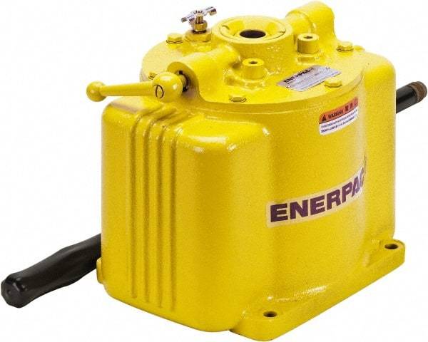Enerpac - 1 Stage, 1-1/2" Piston Diam, 1/4 NPTF, 0.58 Cu In Per Stroke, Manual Hydraulic Pump - 200 Cu In Reservoir, 1-1/2" Piston Stroke, 2,500 psi First Stage - Exact Tool & Supply