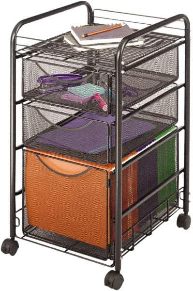 Safco - 15-3/4" Wide x 17" Long x 27" High File Cart - 3 Drawer, 1 Shelf, Steel - Exact Tool & Supply