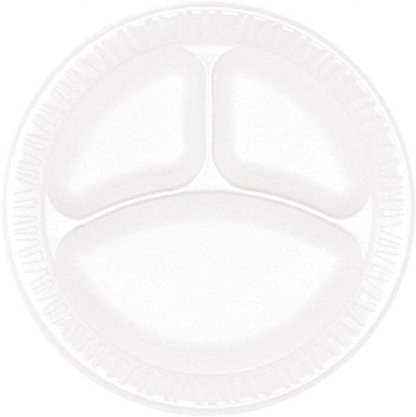 DART - Concorde Foam Plate, 3-Comp, 9" dia, 125/Pack, 4 Packs/Carton - White - Exact Tool & Supply
