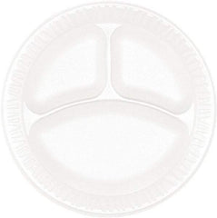 DART - Concorde Foam Plate, 3-Comp, 9" dia, 125/Pack, 4 Packs/Carton - White - Exact Tool & Supply