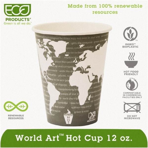 ECO PRODUCTS - World Art Renewable Compostable Hot Cups, 12 oz, 50/PK, 20 PK/CT - World Art Design - Exact Tool & Supply