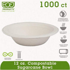 ECO PRODUCTS - Renewable & Compostable Sugarcane Bowls - 12 oz, 50/PK, 20 PK/CT - White - Exact Tool & Supply