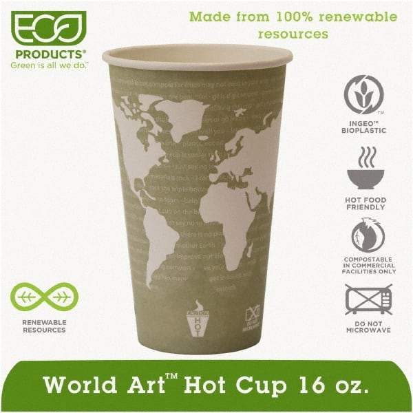 ECO PRODUCTS - World Art Renewable Compostable Hot Cups, 16 oz, 50/PK, 20 PK/CT - World Art Design - Exact Tool & Supply