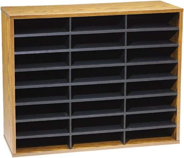 FELLOWES - 29" Wide x 11-7/8" Deep x 23-7/16" High, 24 Compartments, Corrugated Fiberboard & Laminated Literature Organizer - Medium Oak, 9" Compartment Width x 2-1/2" Compartment Depth x 11" Compartment Height - Exact Tool & Supply