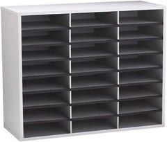 FELLOWES - 29" Wide x 11-7/8" Deep x 23-7/16" High, 24 Compartments, Corrugated Fiberboard & Laminated Literature Organizer - Dove Gray, 9" Compartment Width x 2-1/2" Compartment Depth x 11" Compartment Height - Exact Tool & Supply
