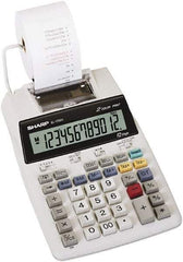 Sharp - LCD Printing Calculator - 5-7/8 x 8-7/8 Display Size, White, AC & Battery Powered, 3" Long x 6.4" Wide - Exact Tool & Supply