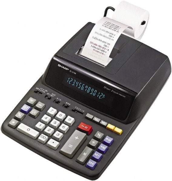 Sharp - Fluorescent Printing Calculator - 8-5/8 x 12-7/8 Display Size, Black, AC Powered, 4" Long x 9.6" Wide - Exact Tool & Supply