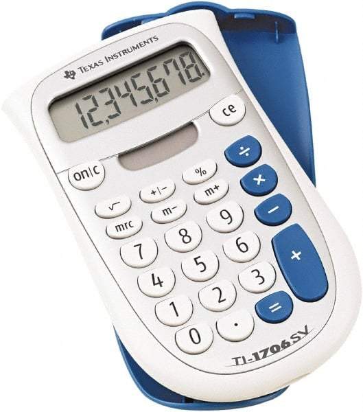 Texas Instruments - LCD Handheld Calculator - 3 x 5 Display Size, White & Blue, Battery & Solar Powered, 1" Long x 4.6" Wide - Exact Tool & Supply