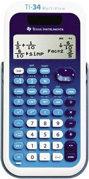 Texas Instruments - LCD Scientific Calculator - 3 x 5.8 Display Size, Blue & White, Battery & Solar Powered, 9.8" Long x 6.8" Wide - Exact Tool & Supply