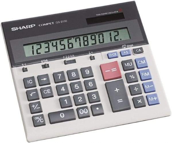 Sharp - LCD Portable Calculator - 7-1/4 x 6-7/8 Display Size, Light Gray, Battery & Solar Powered, 1.2" Long x 8.7" Wide - Exact Tool & Supply