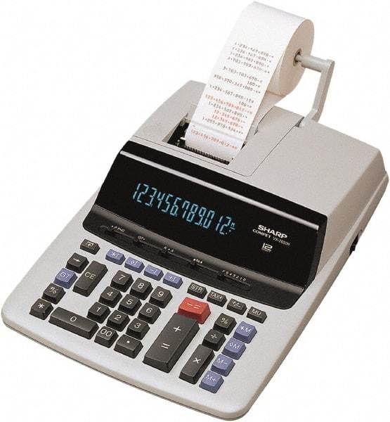 Sharp - Fluorescent Printing Calculator - 9-7/8 x 13-5/8 Display Size, Light Gray, AC Powered, 4-1/2" Long x 10-5/8" Wide - Exact Tool & Supply