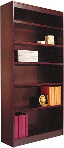 ALERA - 6 Shelf, 72" High x 35-5/8" Wide Bookcase - 11-1/2" Deep, Wood Veneer, Mahogany - Exact Tool & Supply