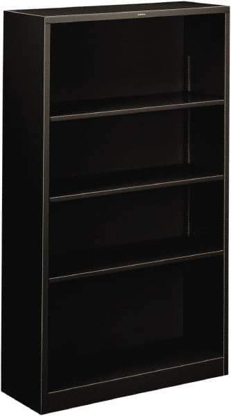 Hon - 4 Shelf, 59" High x 34-1/2" Wide Bookcase - 11-3/4" Deep, Steel, Black - Exact Tool & Supply