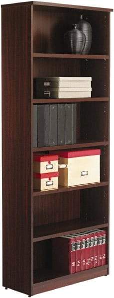 ALERA - 6 Shelf, 80-3/8" High x 31-3/4" Wide Bookcase - 14" Deep, Woodgrain Laminate, Mahogany - Exact Tool & Supply