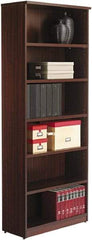 ALERA - 6 Shelf, 80-3/8" High x 31-3/4" Wide Bookcase - 14" Deep, Woodgrain Laminate, Mahogany - Exact Tool & Supply