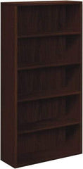 Hon - 5 Shelf, 71" High x 36" Wide Bookcase - 12-5/8" Deep, Woodgrain Laminate, Mahogany - Exact Tool & Supply