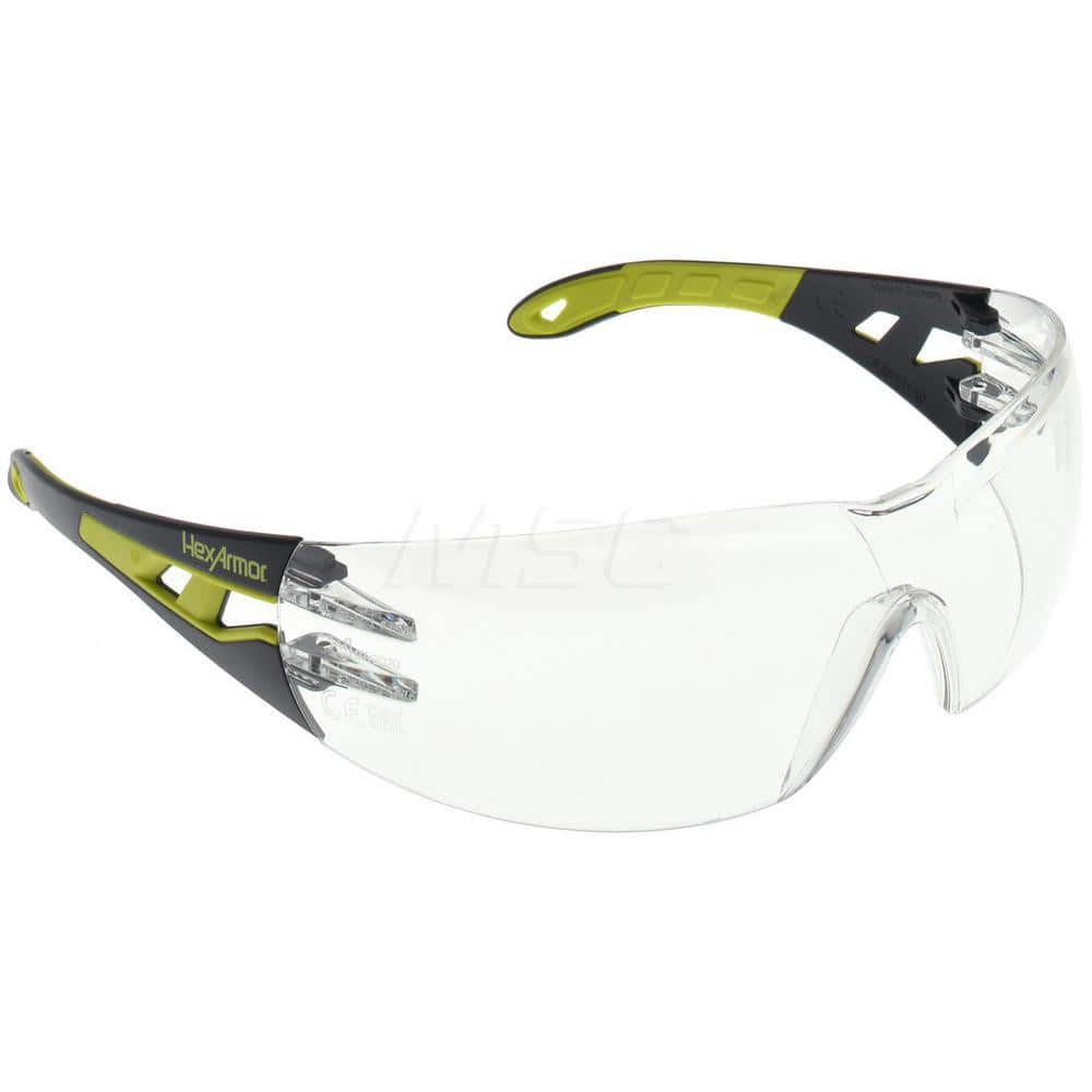 HexArmor - Safety Glasses; Type: Safety Glasses ; Lens Color Family: Clear ; Lens Color: Clear ; Lens Coating: Anti-Fog; Scratch Resistant ; Frame Style: Straight ; Frame Color Family: Gray; Yellow - Exact Tool & Supply
