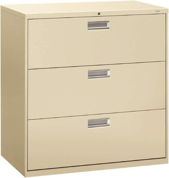 Hon - 42" Wide x 40-7/8" High x 19-1/4" Deep, 3 Drawer Lateral File - Steel, Putty - Exact Tool & Supply