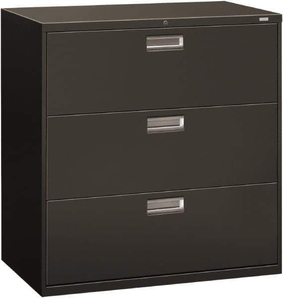 Hon - 42" Wide x 40-7/8" High x 19-1/4" Deep, 3 Drawer Lateral File - Steel, Charcoal - Exact Tool & Supply
