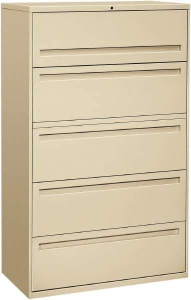Hon - 42" Wide x 67" High x 19-1/4" Deep, 5 Drawer Roll-Out, Roll-Out Posting - Steel, Putty - Exact Tool & Supply