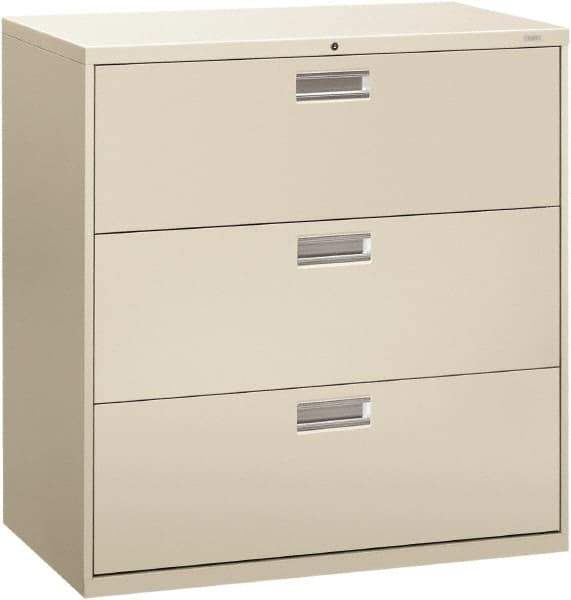 Hon - 42" Wide x 40-7/8" High x 19-1/4" Deep, 3 Drawer Lateral File - Steel, Light Gray - Exact Tool & Supply