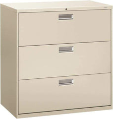 Hon - 42" Wide x 40-7/8" High x 19-1/4" Deep, 3 Drawer Lateral File - Steel, Light Gray - Exact Tool & Supply