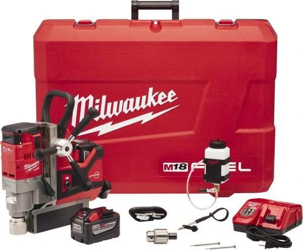 Milwaukee Tool - 1-1/2" Chuck, 5.75" Travel, Portable Magnetic Drill Press - 400 & 690 RPM, 9 Amps, 0.43 hp - Exact Tool & Supply