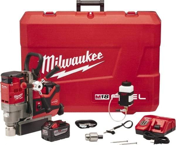 Milwaukee Tool - 1-1/2" Chuck, 5.75" Travel, Portable Magnetic Drill Press - 400 & 690 RPM, 9 Amps, 0.43 hp - Exact Tool & Supply