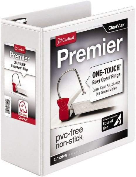 Cardinal - 775 Sheet Capacity, 11 x 8-1/2", View Ring Binder - Polypropylene, White - Exact Tool & Supply