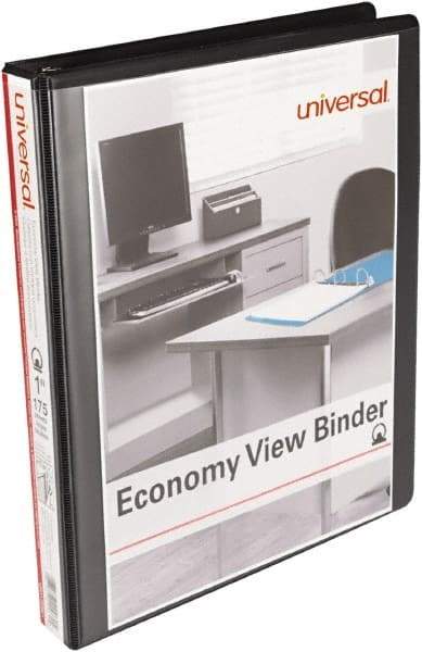 UNIVERSAL - 175 Sheet Capacity, 11 x 8-1/2", View Ring Binder - Polypropylene, Black - Exact Tool & Supply