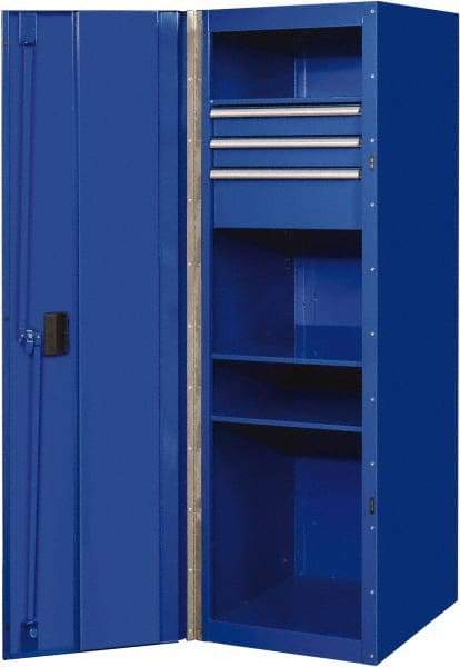 EXTREME TOOLS - 3 Drawer Side Tool Locker - 19" Wide x 61" Deep x 25" High, Steel/Aluminum, Blue - Exact Tool & Supply