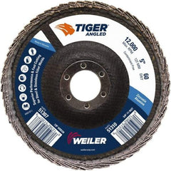 Weiler - 60 Grit, 5" Disc Diam, 7/8" Center Hole, Type 27 Zirconia Alumina Flap Disc - 12,000 Max RPM, Phenolic Backing, Quick Change Type S Attaching System, Coated - Exact Tool & Supply