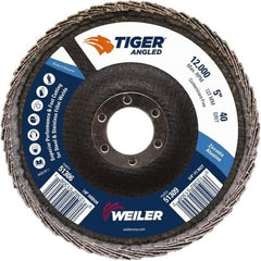 Weiler - 40 Grit, 5" Disc Diam, 7/8" Center Hole, Type 27 Zirconia Alumina Flap Disc - 12,000 Max RPM, Phenolic Backing, Arbor Attaching System, Coated - Exact Tool & Supply